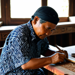 **

A skilled Malay craftsman in a fully clothed, traditional batik shirt, meticulously carving intricate designs into a piece of high-quality Malaysian hardwood. The workshop background is filled with various woodworking tools, finished furniture pieces showcasing local motifs, and natural sunlight streaming in. Perfect anatomy, correct proportions, natural pose, professional lighting, high resolution, safe for work, appropriate content, fully clothed, modest, family-friendly. Focus on the detail of the carving and the artisan's focused expression.

**